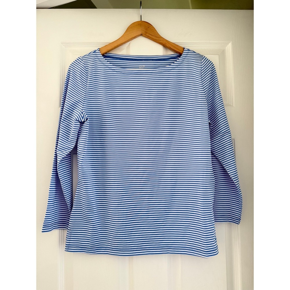 Vineyard Vines Womens Performance Striped Long Sleeve Boatneck Top Preppy Casual
